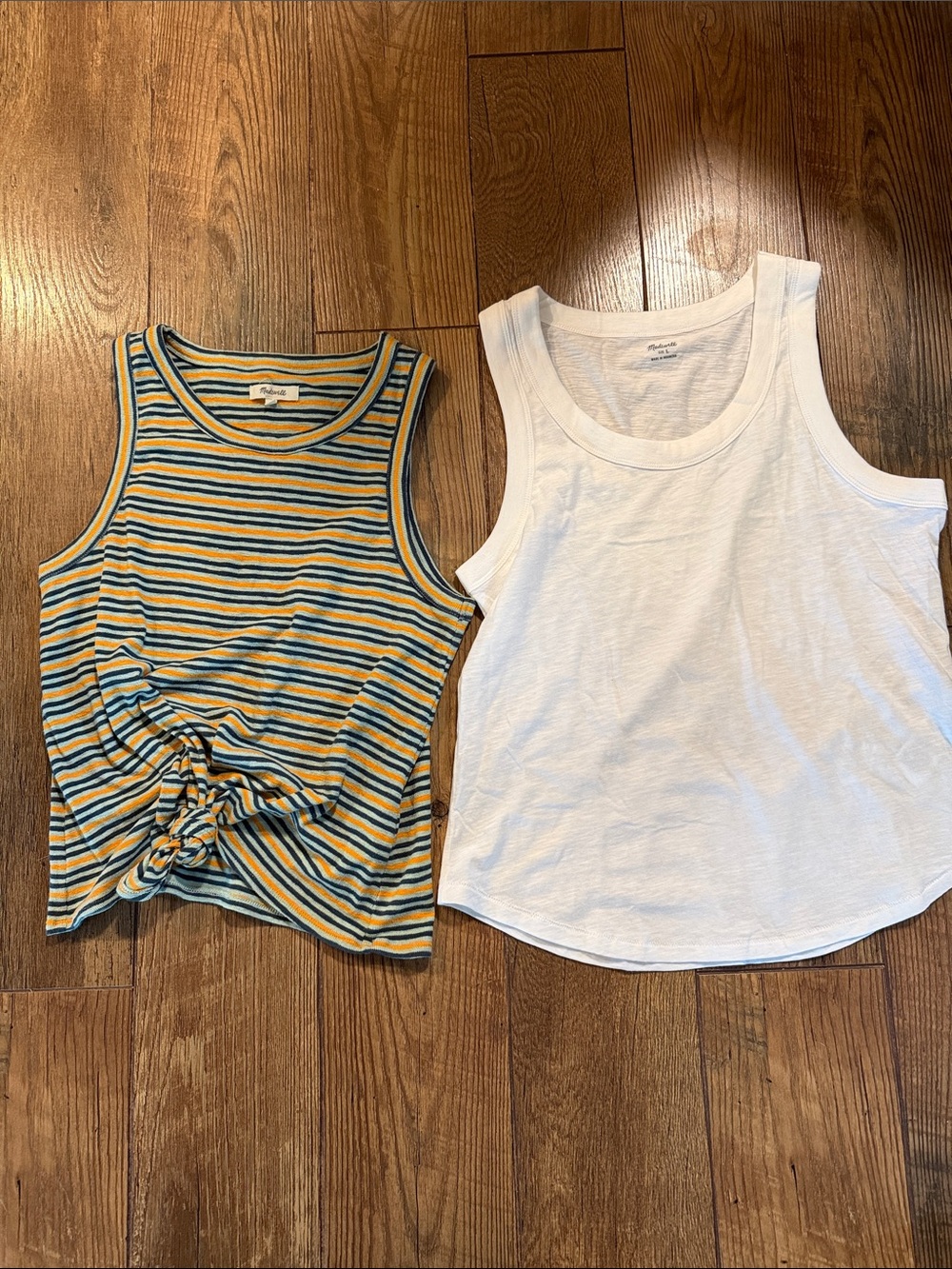Madewell Striped Knot Tank & White Ribbed Tank Duo